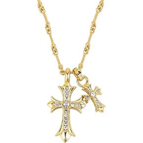 Gold Silver Double Cross Necklace Gothic Double Cross Pendant Necklace Dainty Zircon Cross Charm Link Chain Choker Religious Gifts Faith Jewelry Christmas Halloween Birthday Trend Jewelry Gift