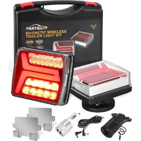 Partsam LED Wireless Trailer Lights Kit Magnetic Towing Tail Lights 58LED Universal Stop Turn Running Light with License Plate Light Dual USB Cable Charges for Trailers IP67 10-30V