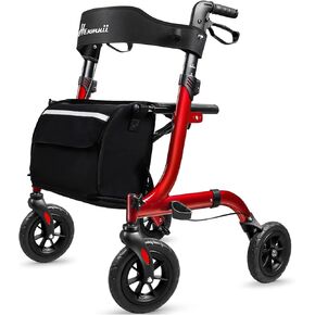Rollator Walker for Seniors, Lightweight Foldable All Terrain Rolling Walker with seat, Aluminum Walkers with 8 inch Rubber Wheels, Handles and Backrest for Seniors and Adult