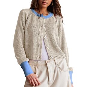 سترات صوفية نسائية مقصوصة خريفية بأكمام طويلة وسترات مفتوحة من الأمام بأزرار للأسفل كتلة الألوان بياقة دائرية معاطف خارجية متماسكة in Kuwait