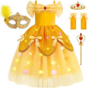 Light Up Princess Dress for Girls Yellow Princess Lighted Dress Up for Halloween Carnival Cosplay Birthday Party
