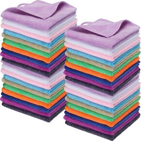 40 Pcs Wash Cloth Bulk Cotton Bath Hand Face Washcloths Soft Quick Drying Towel for Baby Kids Women Bathroom Washing Body Viscose Fiber Multipurpose Fingertip Rags (Bright Color,10 x 10 Inch)