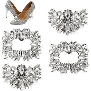 4 Pcs Shoe Clips Charms for Women, Detachable Rhinestone Crystal Shoe Buckle Clips, Bridal Wedding Prom Party High Heels Accessories