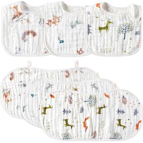Zainpe 6Pcs Snap Cotton Muslin Baby Burp Cloths & Bibs Set Soft Absorbent Drooling Bibs Adjustable Face Towels