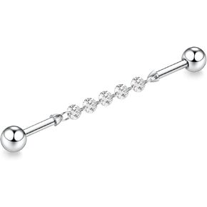 FUNLMO Industrial Piercing Jewelry Chain Titanium Industrial Bar Cube Zirocn Industrial Jewelry Cartilage Earring Conch Helix Piercing Jewelry 14G 38mm