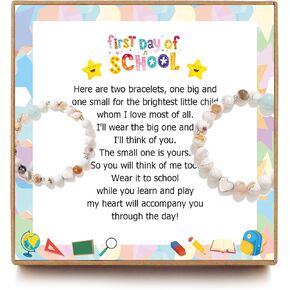 First Day of School Gifts Mommy and Me Bracelet, Back To School Bracelets for Daughter Girls, Heart Beadeds Bracelet Mom and Daughter Bracelets set for One Big and One Small