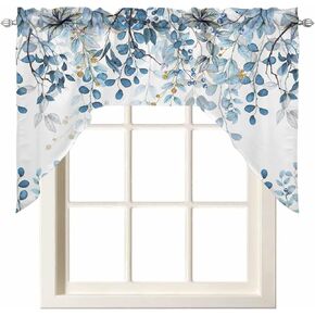 Kitchen Curtains Sets 24 Inch Length with Valance, Lemon Floral Nature Design Swag Valances for Windows and Tiers Curtain Set, Light Filtering Rod Pocket Drapes for Living Room, Cafes