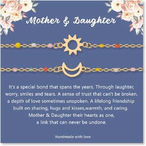 Matching Mother and Daughter Bracelets for 2, Sun and Moon Gifts for Daughter Mothers Day Christmas Birthday Gift, Mother and Daughter Gifts