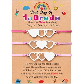 UNGENT THEM Back to School Bracelet Mommy and Me First Day of School Bracelet Matching Heart Mother Daughter Bracelets Set for Daughter Girls