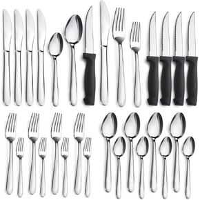 Pleafind 24-Pieces Silverware Set for 4, Flatware Set with Steak Knives, Stainless Steel Cutlery Set, Include Forks Spoons and Knives Set, Dishwasher Safe Utensil Sets for Home Restaurant
