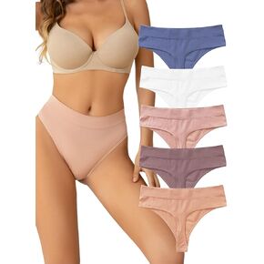 Women's No Show Thongs Low Rise Comfortable Stretch Hipster Underwear 5 Pack