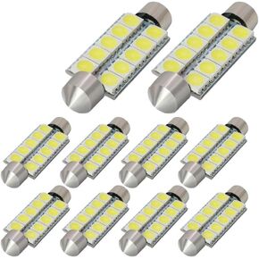 10 قطعة C5w 44 مللي متر (1.73 بوصة) LED لمبة 5050 10-SMD شرائح الأبيض اكليل الداخلية قبة خريطة حمولة حقيبة السيارة LED لمبات 578 211-2 212-2 579 214 569 ، DC12V.