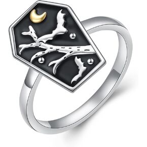 Alphm 925 Sterling Silver Sunflower Hibiscus Mushroom Moon Coffin Bat Ring Jewelry for Women Size 7