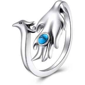TIGER RIDER Phoenix Ring for Women Sterling Silver Adjustable Firebird Ring Turquoise Jewelry Gifts for Birthday