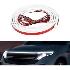 1 PC Car LED Hood Light Strip, 12V Through-Type Center Grille Decorative Daytime Running Light, Universal Waterproof Vehicle Ambient Light Accessories for Cars SUVs Trucks (White #70In)