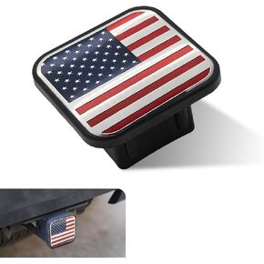 1 PC Automotive Gag Cover, 3.14" x 3.14" x 1.96" TPU Rubber American Flag Printed Trailer Hitch Hidden Protection Tow Cover, 2" Square Mouth Receiver Tube Fitting, for Most Cars (Silver)