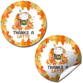 Pumpkin Spice Latte Watercolor Autumn Leaves Thank You Sticker Labels, 40 2" Party Circle Stickers by AmandaCreation, Great for Party Favors, Envelope Seals & Goodie Bags