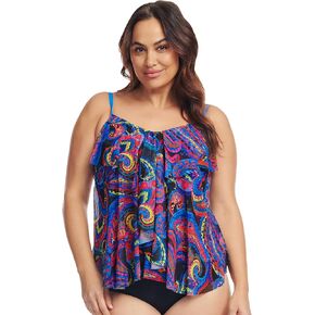 Mazu Women's Plus Size Tankini Tops Mesh Ruffle Swim Tops Tummy Control Flounce Bathing Suit Swimsuit Top Only