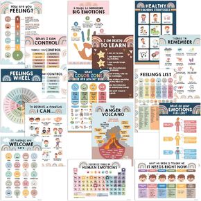 Decorably 15 Calming Corner Posters for Classroom - 11x17in Feelings Poster, Calming Corner Classroom, Emotions Poster, Feelings Chart for Kids, Feelings Posters for Classroom, Toddler Emotions Chart