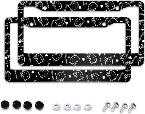 Black Cute Cartoon Steering Wheel Cover,Anime Kawaii License Plate Frames, Universal 15 Inches Car Accessories for Men Women in Saudi Arabia