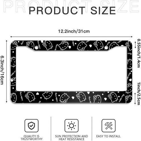 Black Cute Cartoon Steering Wheel Cover,Anime Kawaii License Plate Frames, Universal 15 Inches Car Accessories for Men Women in Saudi Arabia