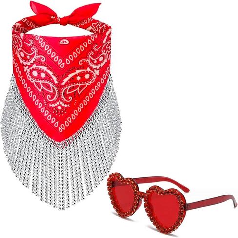 Cowgirl Bachelorette Bandanas Disco Rhinestone Fringe & Heart Sunglasses Paisley Pattern Bandanas Face Mask Scarf in Saudi Arabia