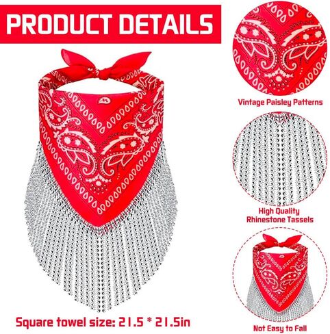 Cowgirl Bachelorette Bandanas Disco Rhinestone Fringe & Heart Sunglasses Paisley Pattern Bandanas Face Mask Scarf in Saudi Arabia