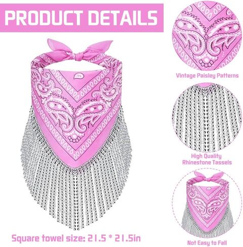 Cowgirl Bachelorette Bandanas Disco Rhinestone Fringe & Heart Sunglasses Paisley Pattern Bandanas Face Mask Scarf in Saudi Arabia