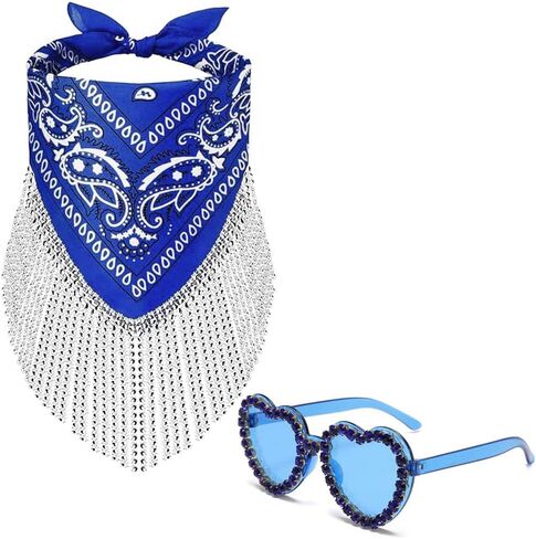 Cowgirl Bachelorette Bandanas Disco Rhinestone Fringe & Heart Sunglasses Paisley Pattern Bandanas Face Mask Scarf in Saudi Arabia