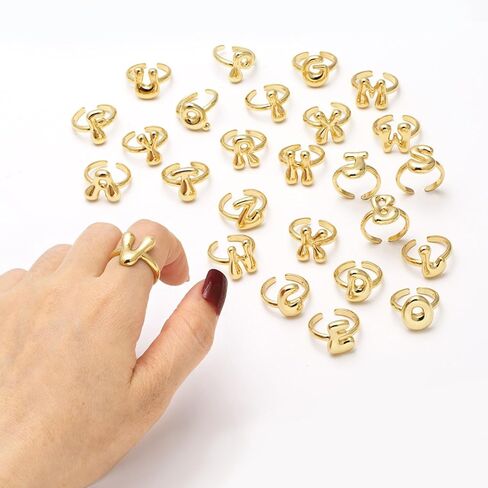 Bubble Initial Rings for Women, Open Adjustable Balloon Letter Rings Chunky Balloon Letters Ring 14k Gold Plated Puffy Alphabet A-Z Name Statement Jewelry in Saudi Arabia