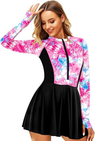 AOBUTE Women Long Sleeve Swim Dress SPF Rash Guard with Bottoms No Bra, 2 Piece Swimsuit with Thumb Hole in Saudi Arabia