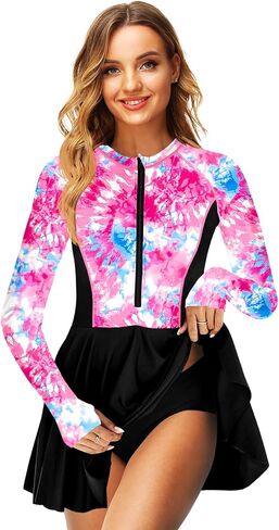 AOBUTE Women Long Sleeve Swim Dress SPF Rash Guard with Bottoms No Bra, 2 Piece Swimsuit with Thumb Hole in Saudi Arabia