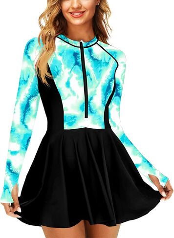 AOBUTE Women Long Sleeve Swim Dress SPF Rash Guard with Bottoms No Bra, 2 Piece Swimsuit with Thumb Hole in Saudi Arabia