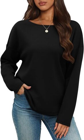 OFEEFAN Womens Long Sleeve Tops 2024 Striped Shirt Women Drop Shoulder Boat Neck Tops Loose Fit Casual Shirts in Saudi Arabia