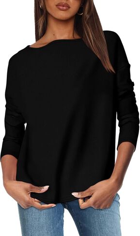 OFEEFAN Womens Long Sleeve Tops 2024 Striped Shirt Women Drop Shoulder Boat Neck Tops Loose Fit Casual Shirts in Saudi Arabia