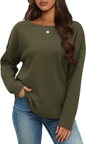 OFEEFAN Womens Long Sleeve Tops 2024 Striped Shirt Women Drop Shoulder Boat Neck Tops Loose Fit Casual Shirts in Saudi Arabia