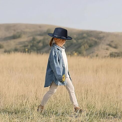 Kids Felt-Fedora-Hat Classic-Vintage Wide-Brim Panama-Bowler-Cap with Belt-Buckle for Boy Girl 6-12 Years in Saudi Arabia