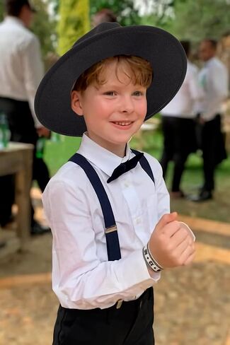 Kids Felt-Fedora-Hat Classic-Vintage Wide-Brim Panama-Bowler-Cap with Belt-Buckle for Boy Girl 6-12 Years in Saudi Arabia