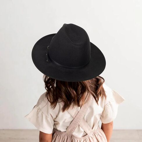 Kids Felt-Fedora-Hat Classic-Vintage Wide-Brim Panama-Bowler-Cap with Belt-Buckle for Boy Girl 6-12 Years in Saudi Arabia