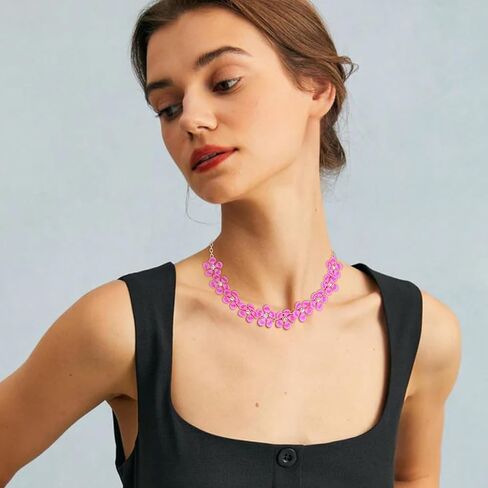 Flyonce Boho Flower Necklace Summer Beach Statement Flower Necklace Floral Bib Collar Chokers Necklaces Flower Jewelry for Women in Kuwait