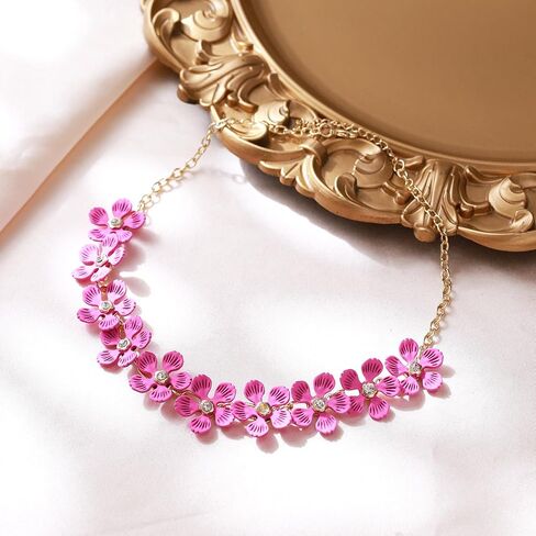 Flyonce Boho Flower Necklace Summer Beach Statement Flower Necklace Floral Bib Collar Chokers Necklaces Flower Jewelry for Women in Kuwait