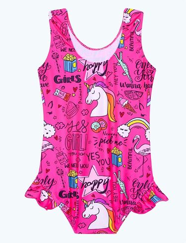 بدلة استحمام للفتيات من قطعة واحدة ملابس سباحة هاواي للأطفال قابلة للتنفس ومكشكشة بالزهور in Kuwait