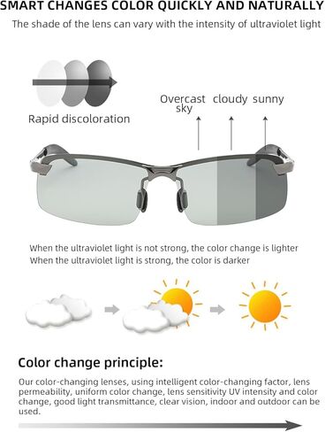 Photochromic Sunglasses Polarized Glasses Men Running Glasses for Women UV400 Protection Ultra Light(0.06lb) Golf/Fishing/Outdoor/Riding/Climbing Sunglasses(Black), Gold in Saudi Arabia