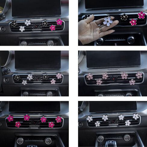Daisy Car Decoration Flower Air Vent Clip Air Conditioning Outlet Clip Car Air Freshener Clip Car Interior Decor Charm Colorful Car Accessories for Women Interior Cute Set (4PCS-Black-No Scent) in Saudi Arabia