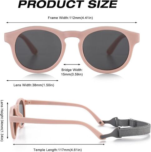 Baby First Sunglasses with Strap Round Flexible UV400 Polarized Infant Sunglasses for Ages 0-24 Months in Saudi Arabia