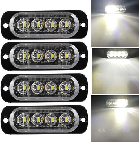 Teguangmei 4Pcs Ultra Thin 4LED Emergency Strobe Lights Universal Surface Mount 12-24V Emergency Warning Hazard Beacon Flash Caution Light Bar for Car ATVs Truck (White) in Saudi Arabia