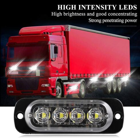Teguangmei 4Pcs Ultra Thin 4LED Emergency Strobe Lights Universal Surface Mount 12-24V Emergency Warning Hazard Beacon Flash Caution Light Bar for Car ATVs Truck (White) in Saudi Arabia