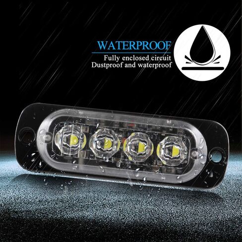 Teguangmei 4Pcs Ultra Thin 4LED Emergency Strobe Lights Universal Surface Mount 12-24V Emergency Warning Hazard Beacon Flash Caution Light Bar for Car ATVs Truck (White) in Saudi Arabia