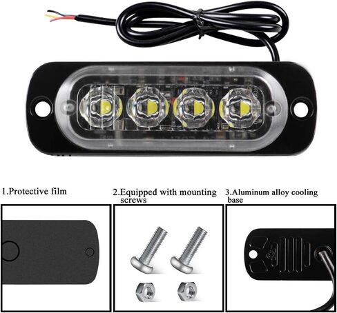 Teguangmei 4Pcs Ultra Thin 4LED Emergency Strobe Lights Universal Surface Mount 12-24V Emergency Warning Hazard Beacon Flash Caution Light Bar for Car ATVs Truck (White) in Saudi Arabia
