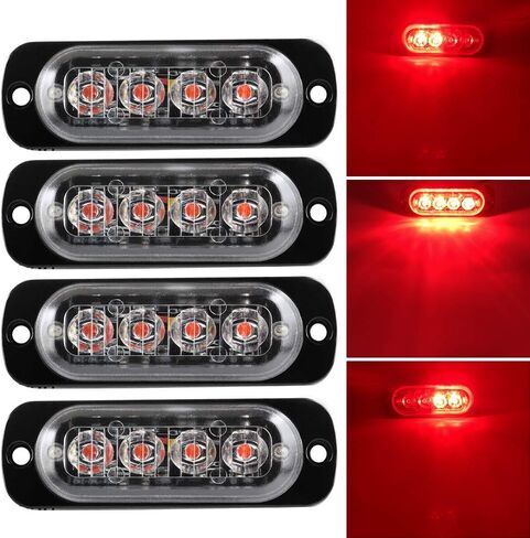 Teguangmei 4Pcs Ultra Thin 4LED Emergency Strobe Lights Universal Surface Mount 12-24V Emergency Warning Hazard Beacon Flash Caution Light Bar for Car ATVs Truck (White) in Saudi Arabia